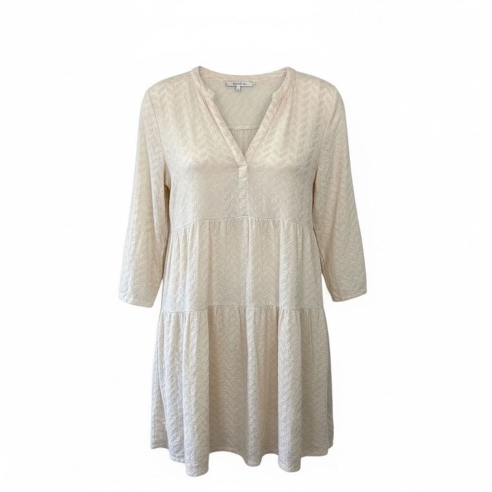 Part Two Summer Dress, 3/4 Sleeves, Drop Waist, Cream Colour, Stretch